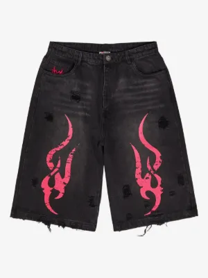 graphic distressed shorts