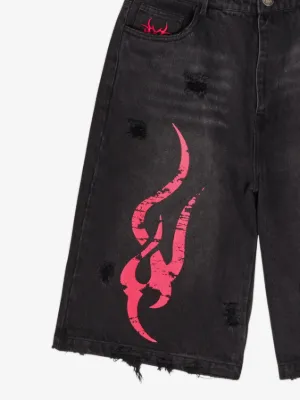 graphic distressed shorts