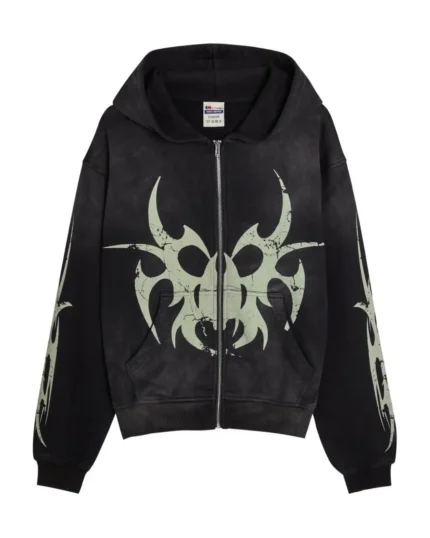 Black Graphic Zip-Up Hoodie