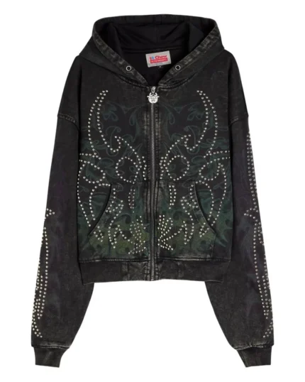 Black Static Roach Studded Hoodie