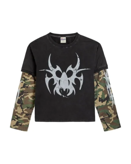 Graphic Camouflage-Sleeve T-Shirt
