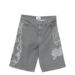 Gray Printed Denim Shorts