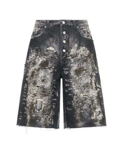 Gray Washed Destroyed Shorts