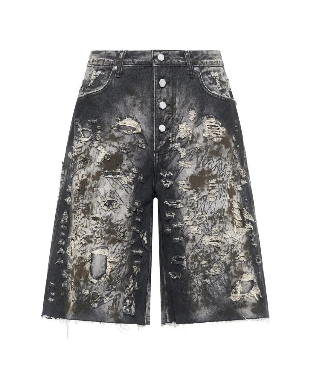 thug-club-black-Distressed-Hard-Washed-Shorts Gray Washed Destroyed Shorts